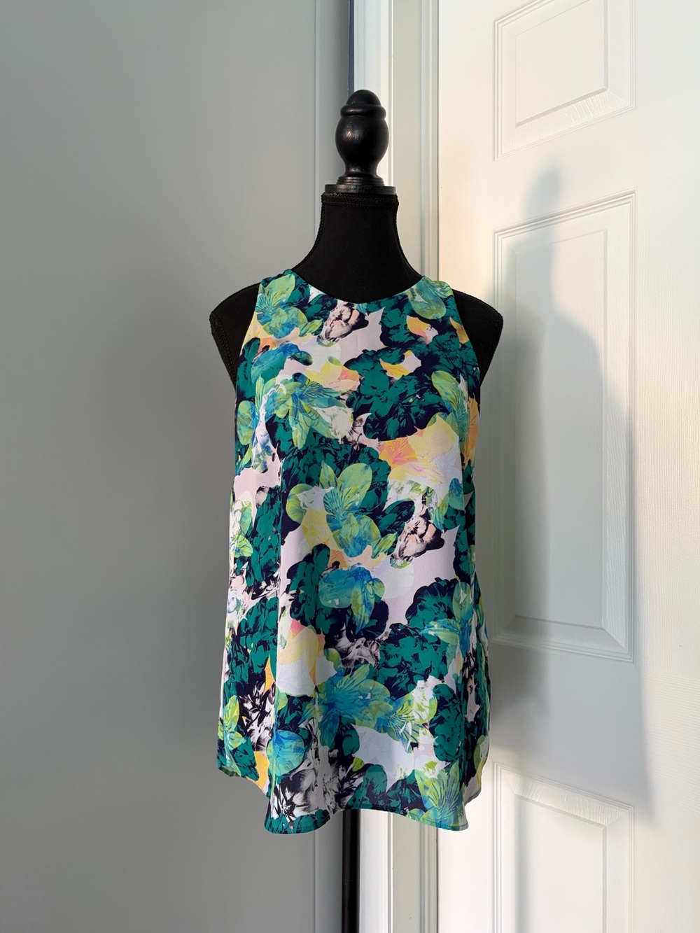 Flowy Sleeveless Blouse in Bright Teal & Green Floral